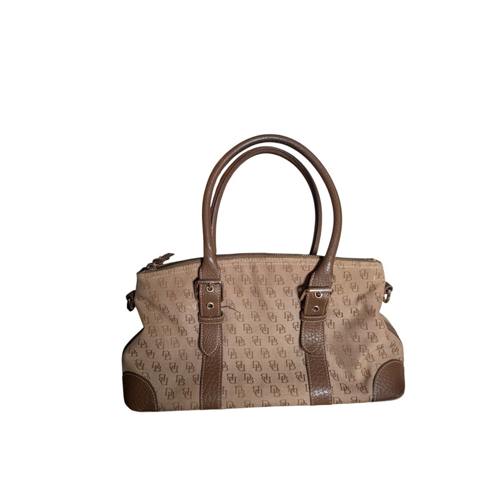 VTG Dooney &‎ Bourke Signature Brown Canvas with Leather Trim Domed Satchel Bag